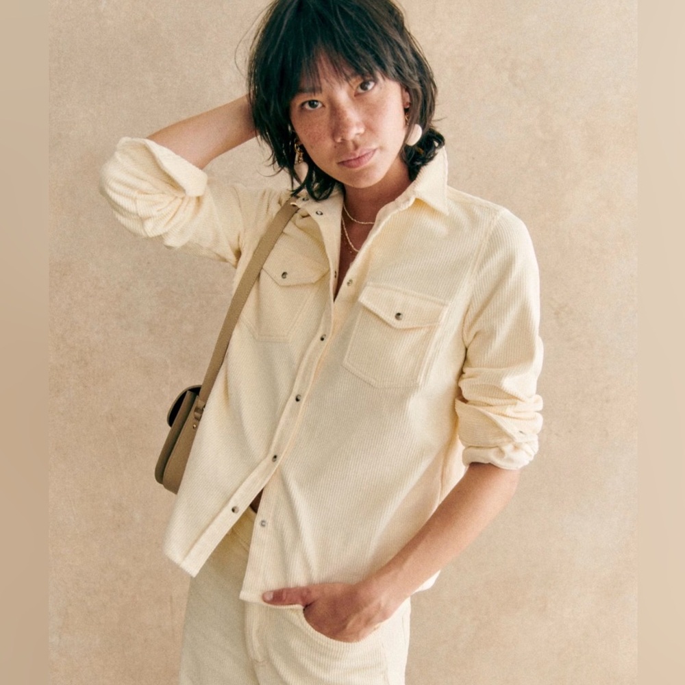 Sézane Rayanna Corduroy Shirt in Ecru, Size 4